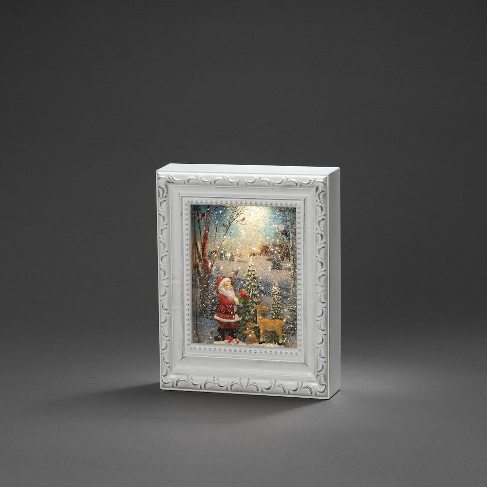 Konstsmide Christmas White Picture Frame with Santa Woodland Scene Water Lantern