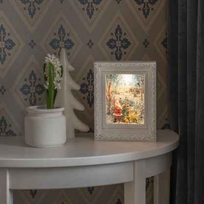 Konstsmide Christmas White Picture Frame with Santa Woodland Scene Water Lantern