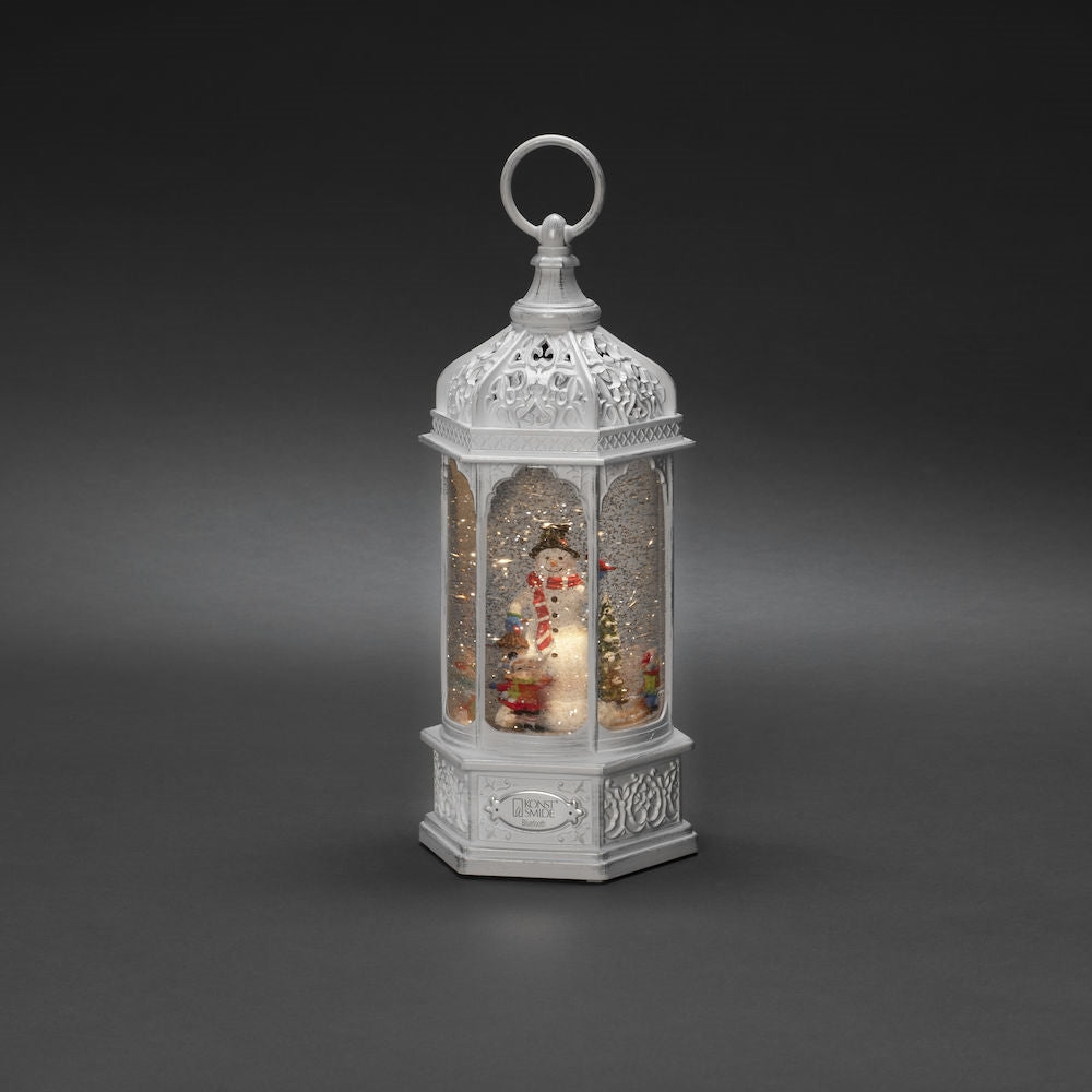 Konstsmide Antique White Snowman Scene Christmas Water Lantern with Bluetooth Speaker