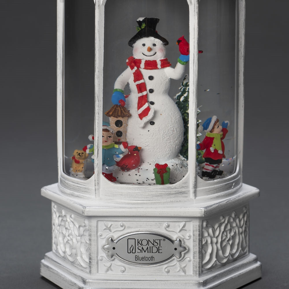 Konstsmide Antique White Snowman Scene Christmas Water Lantern with Bluetooth Speaker