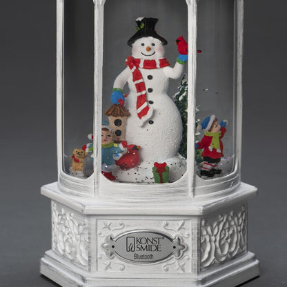 Konstsmide Antique White Snowman Scene Christmas Water Lantern with Bluetooth Speaker