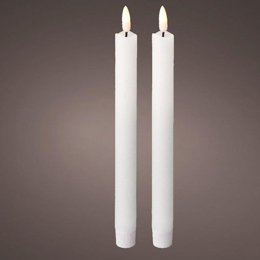 2 LED Wick White Festive Dinner Candles 24cm
