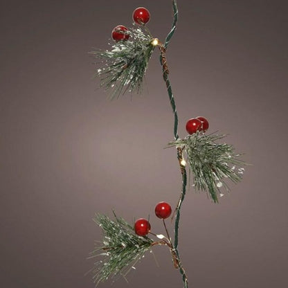 10 Red Berry Foliage Micro LED Battery Operated Christmas Lights
