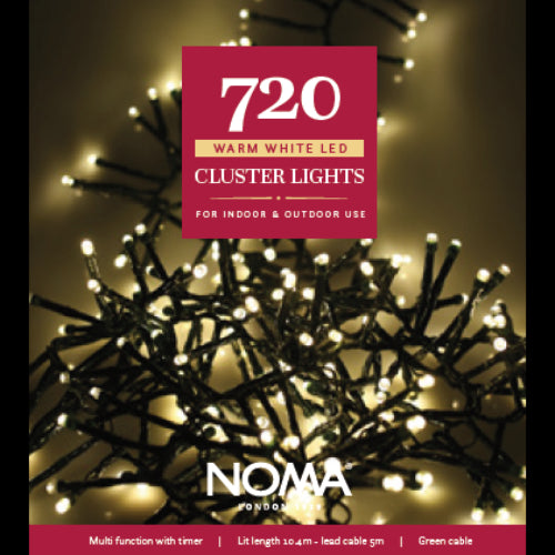 Noma 720 Christmas Cluster Lights Warm White Green Cable