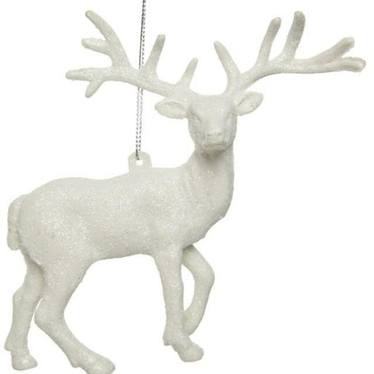 White Glitter Stag Christmas Hanging Decoration
