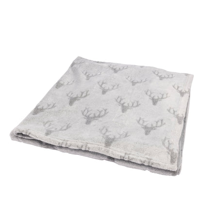 Christmas Reindeer Head Design Grey Throw