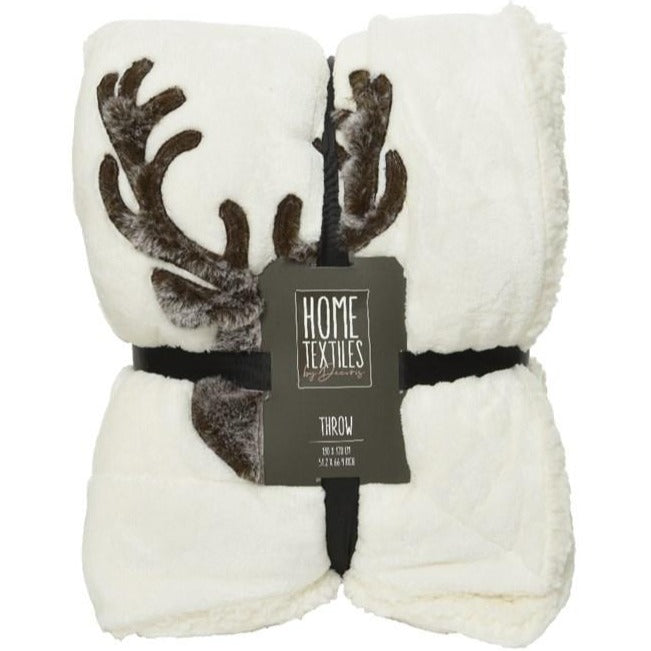 Faux Fur Stag Head Cream Christmas Throw