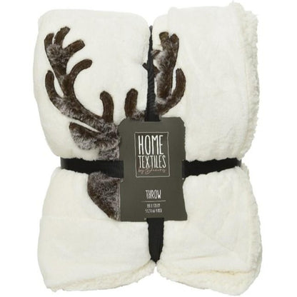 Faux Fur Stag Head Cream Christmas Throw