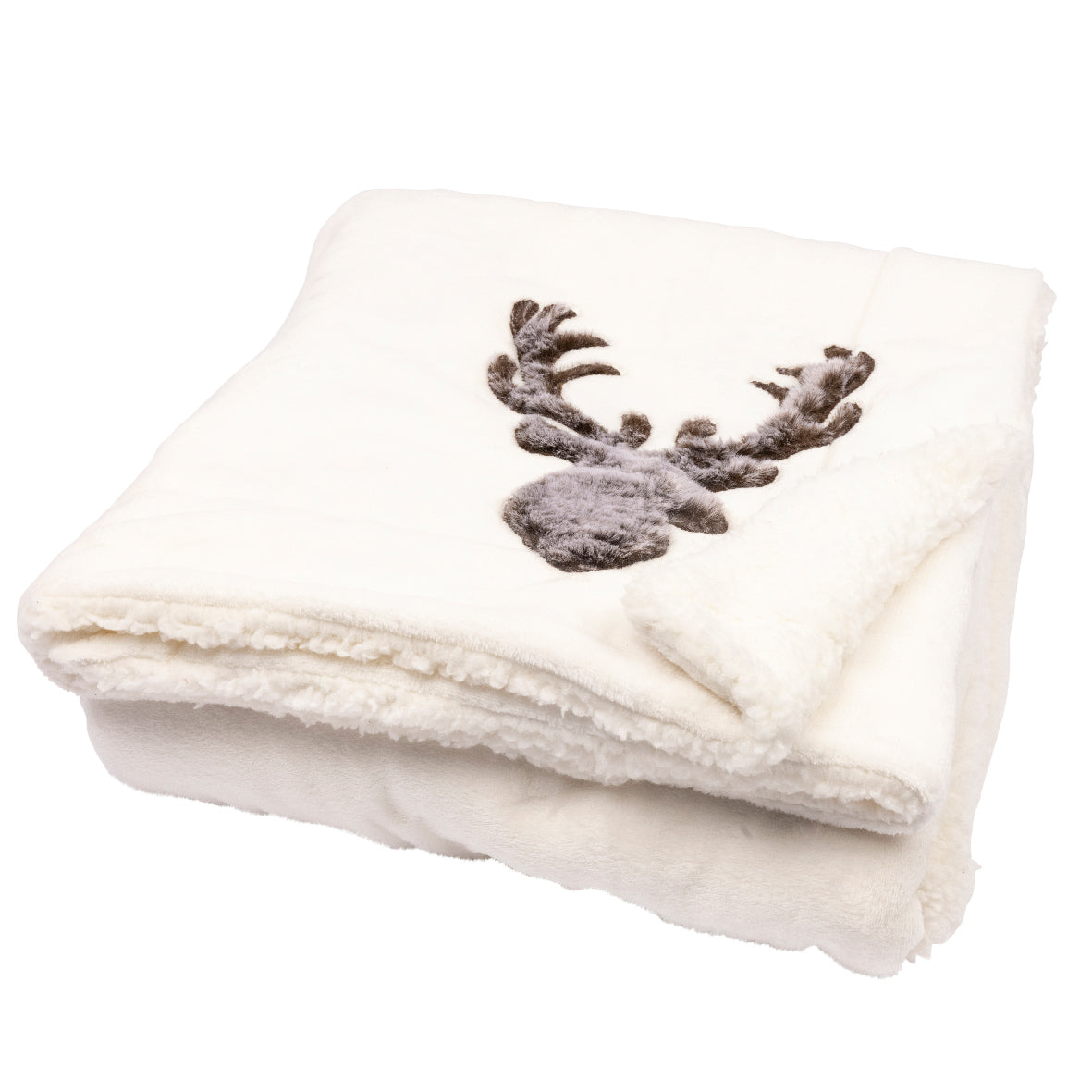 Faux Fur Stag Head Cream Christmas Throw