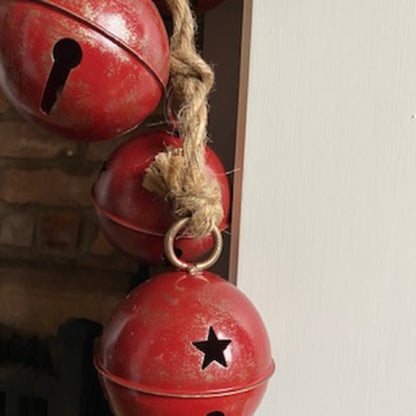 Christmas Hanging Jute Rope with 6 Red Metal Bells