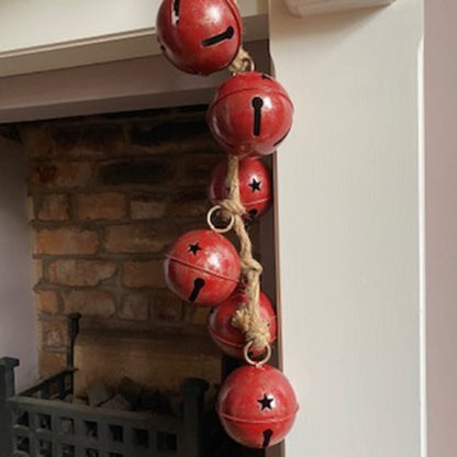 Christmas Hanging Jute Rope with 6 Red Metal Bells