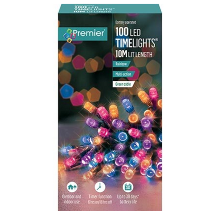 Premier TimeLights 100 Rainbow LED Battery Operated Christmas String Lights