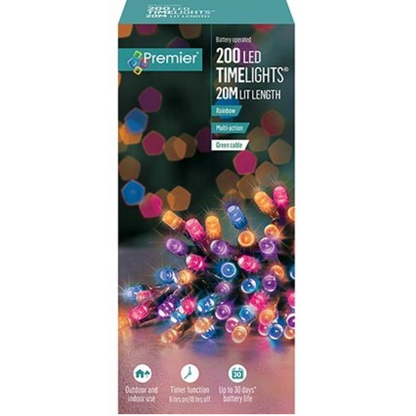 Premier TimeLights 200 Rainbow LED Battery Operated Christmas String Lights