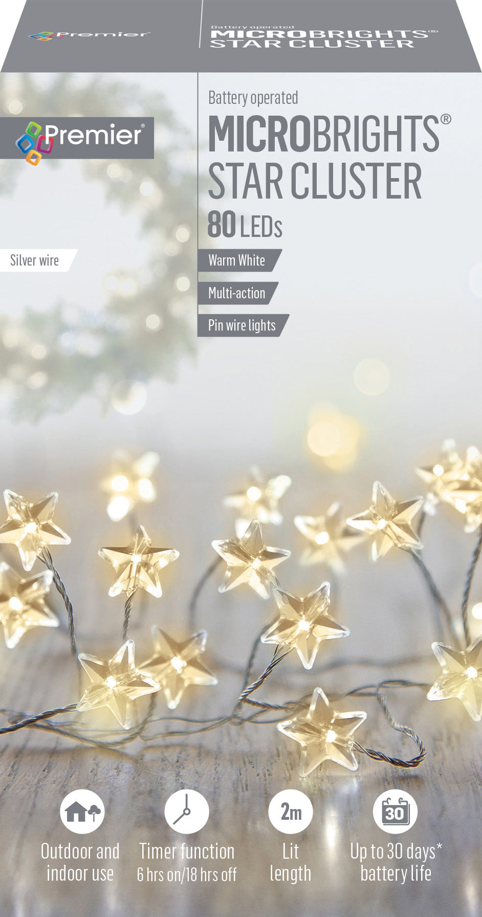 Premier 80 Microbrights Warm White Star Christmas Cluster Lights