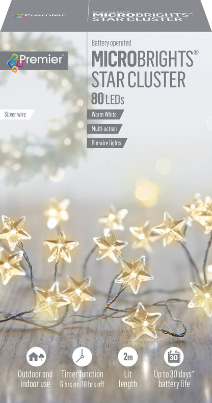 Premier 80 Microbrights Warm White Star Christmas Cluster Lights