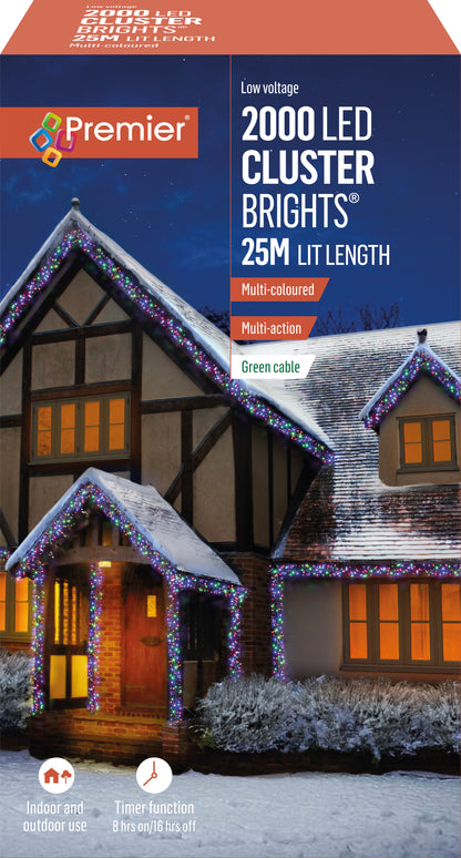 Premier 2000 LED Multi Coloured Cluster Brights Christmas Lights