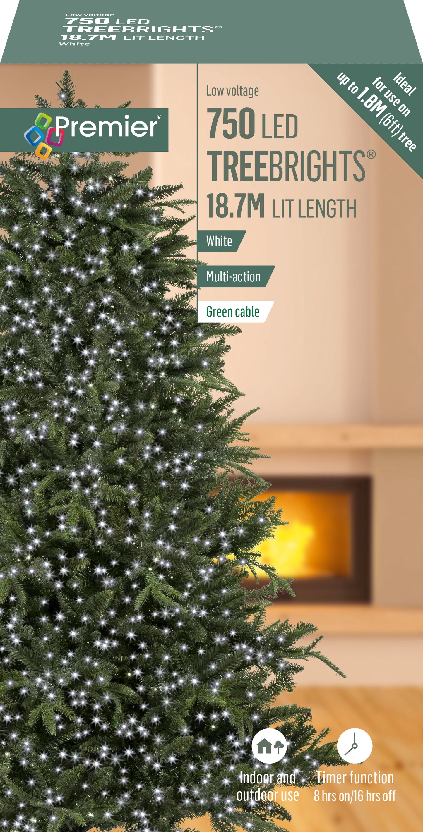 Premier TreeBrights 750 White LED Christmas String Lights