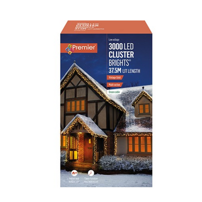 Premier 3000 Cluster Brights LED Christmas Lights Vintage Gold