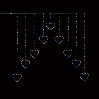 Rainbow Heart V-Shape Christmas Curtain Lights