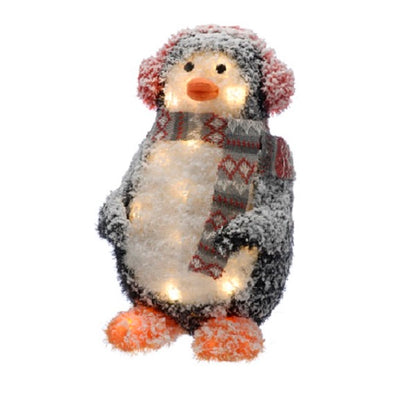 Festive 45cm LED Lit Flocked Christmas Penguin with Scarf