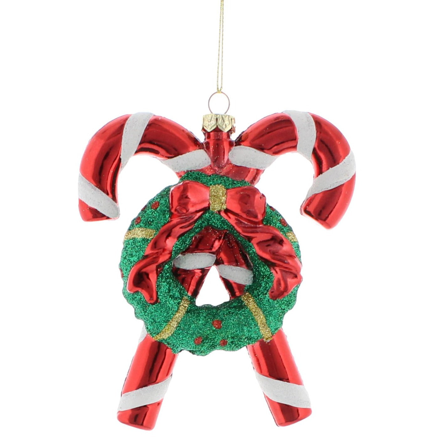 Candy Canes with Wreath Hanging Christmas Tree Decoration 12cm