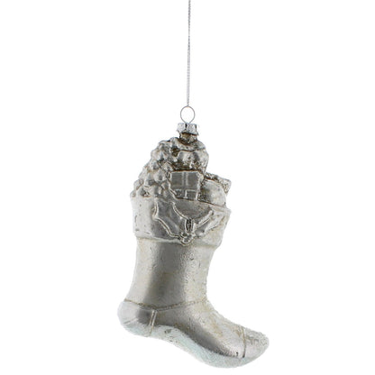 Silver Stocking 11cm Hanging Christmas Tree Decoration
