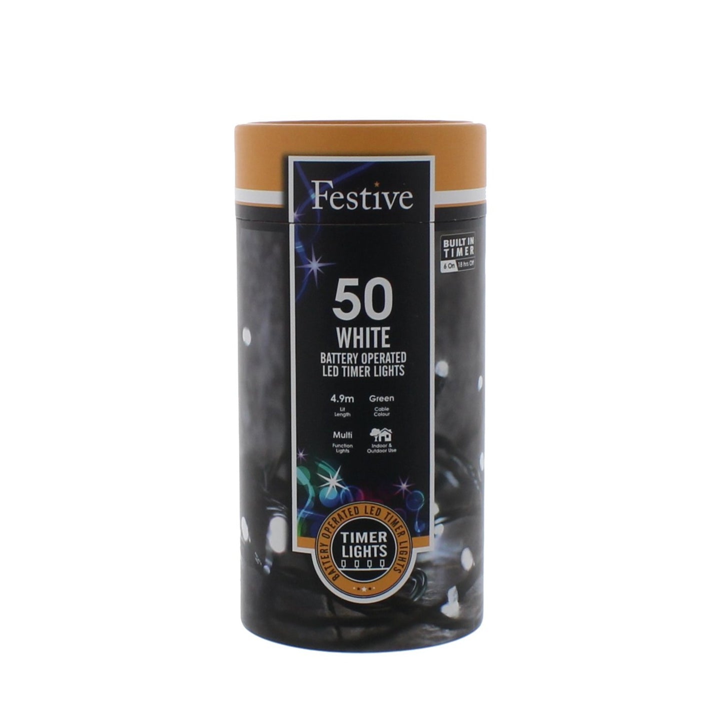 Festive 50 White Battery Operated Christmas String Lights