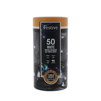 Festive 50 White Battery Operated Christmas String Lights