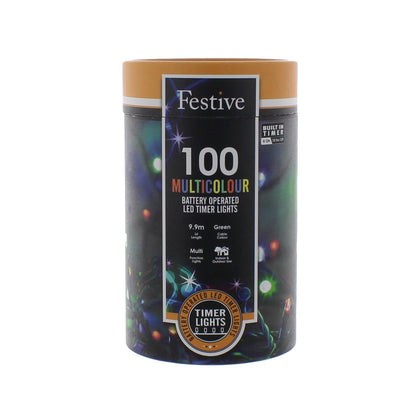 Festive 100 Multi Colour Battery Operated Christmas String Lights