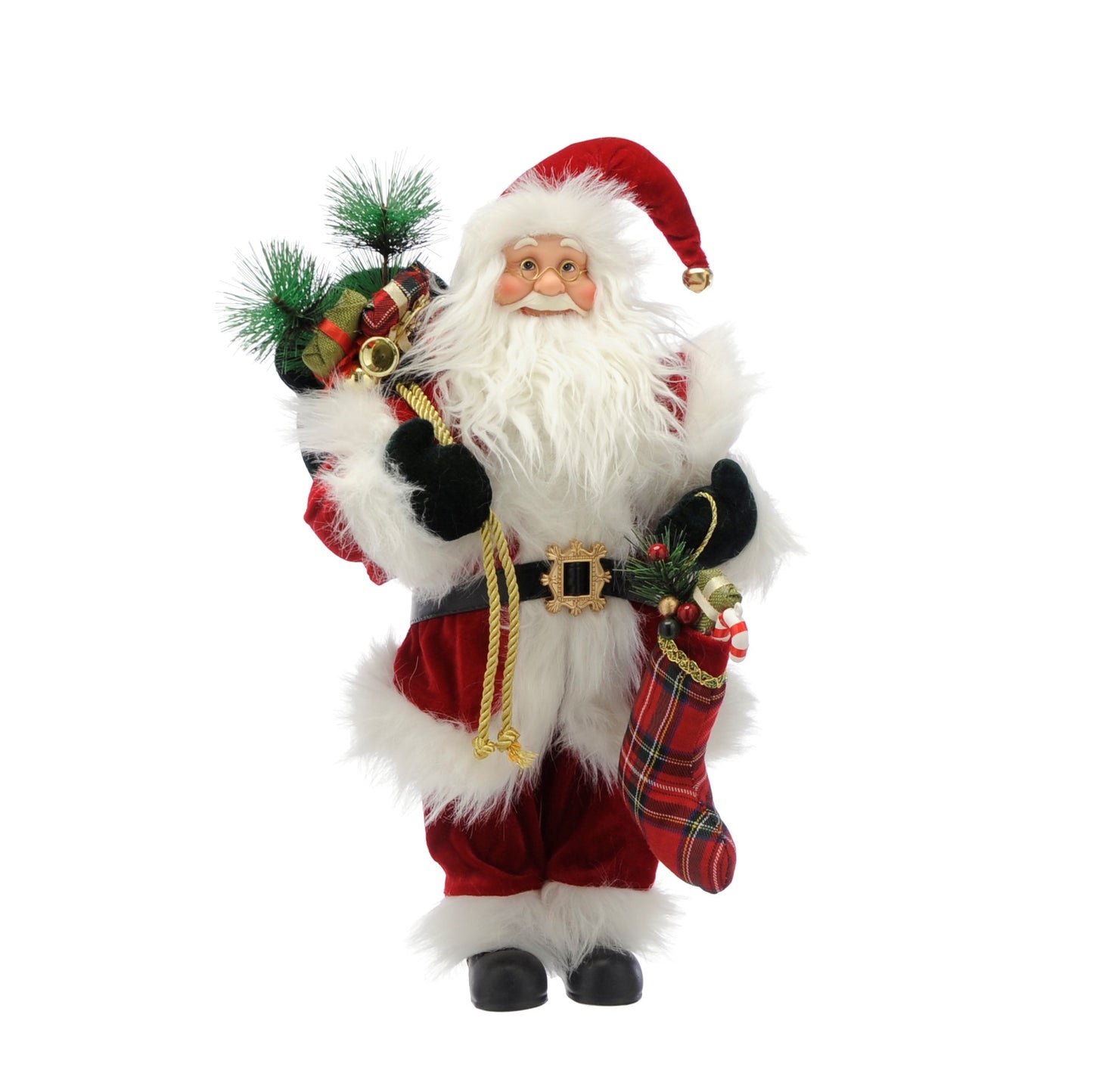 Standing Traditional Santa Christmas Decoration with Tartan Stocking 45cm