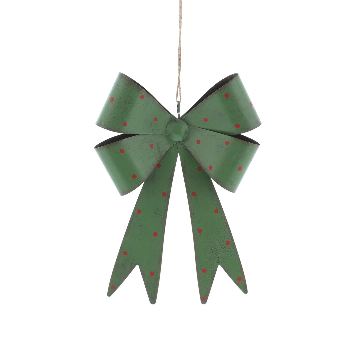 Green Metal Christmas Bow with Red Spots 25cm