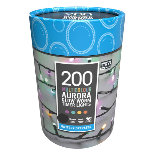 Festive 200 Aurora Glow Worm Christmas Lights Battery Operated