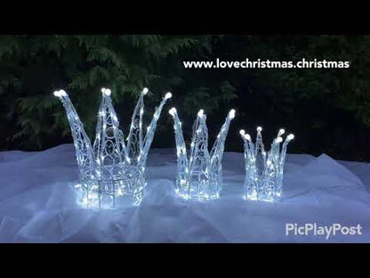 Chirstmas Soft Acrylic 3 Piece Set of Crowns 140 White LED Lights