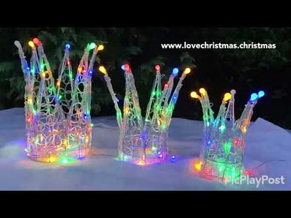 Christmas Soft Acrylic 3 Piece Set of Crowns 140 Multi Coloured LED Lights