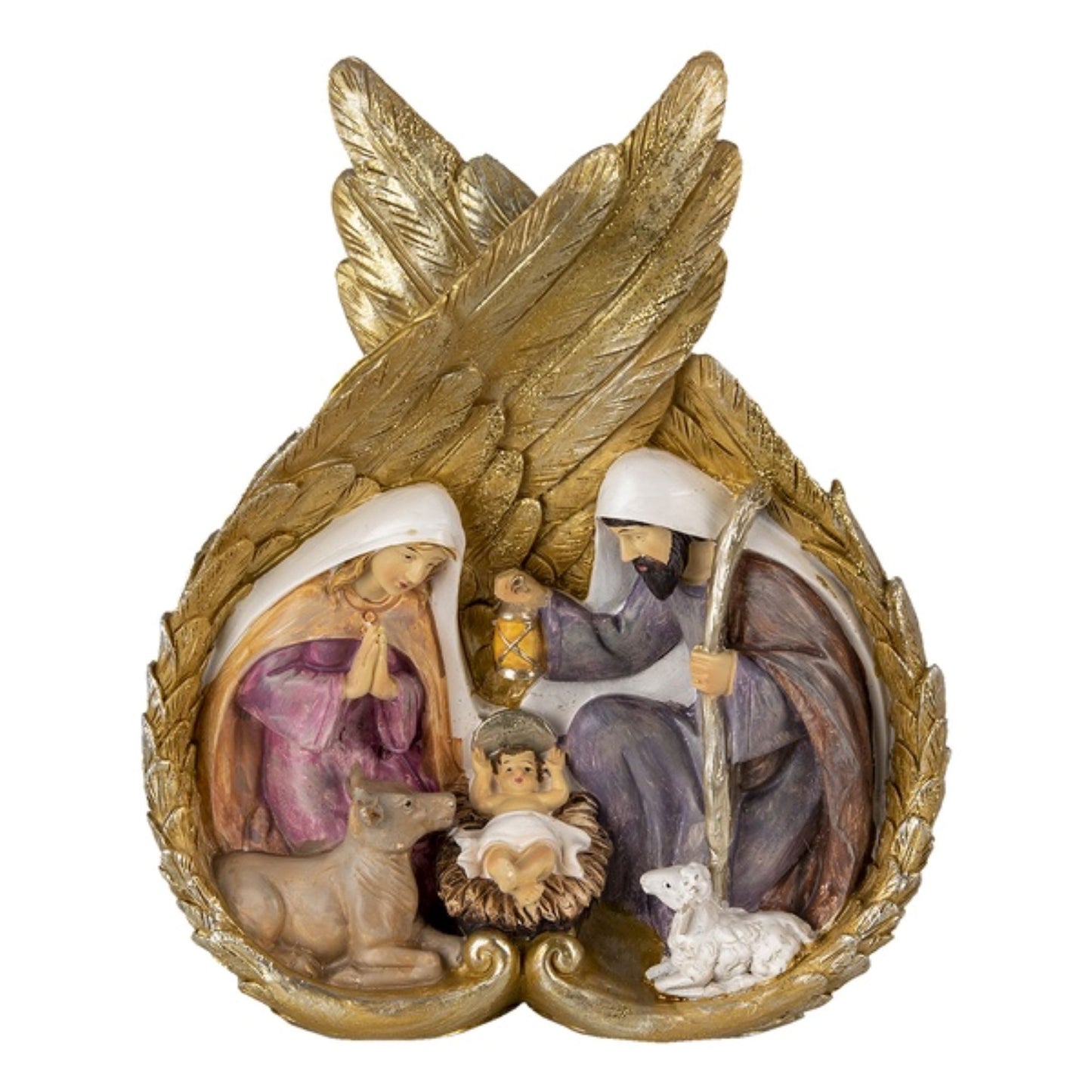Christmas Nativity Scene in Gold Wings Ornament