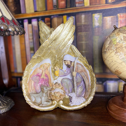 Christmas Nativity Scene in Gold Wings Ornament
