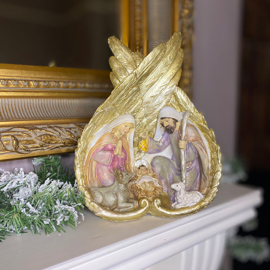 Christmas Nativity Scene in Gold Wings Ornament