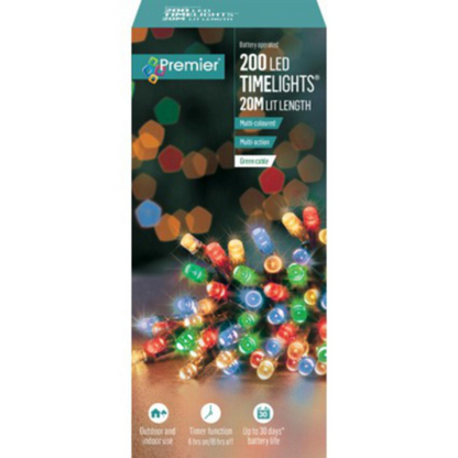 Premier TimeLights 200 Multi-Coloured LED Battery Operated Christmas String Lights