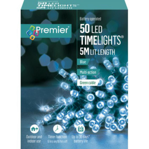 Premier TimeLights 50 Blue LED Battery Operated Christmas String Lights