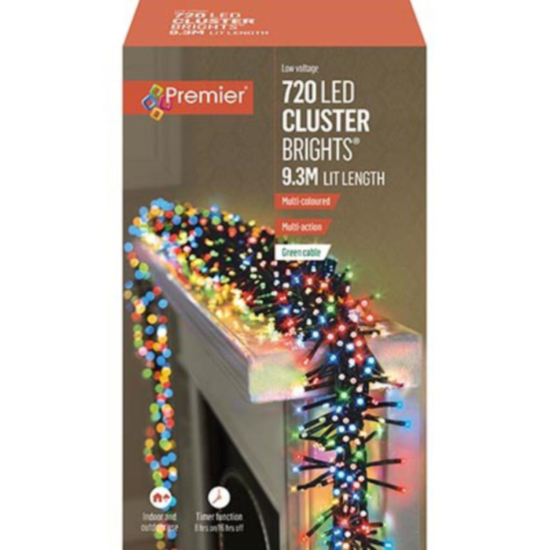 Premier 720 LED Cluster Brights Multi Colour Christmas Lights