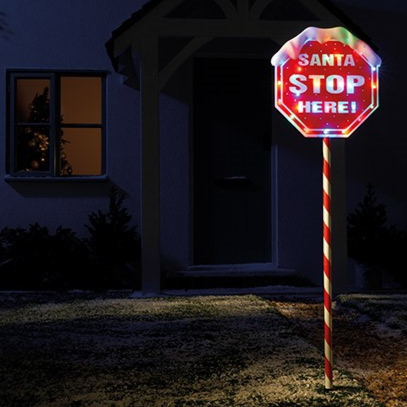 Santa Stop Here Lit Christmas Sign