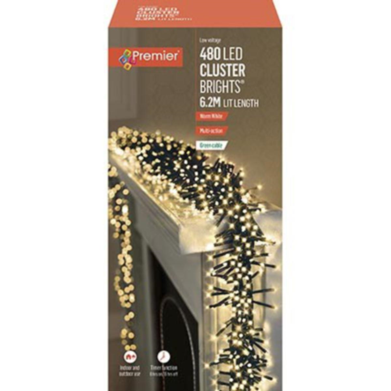 Premier 480 LED Cluster Brights Christmas Lights Warm White